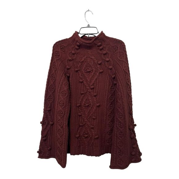NWT Rebecca Taylor | Brown Bauble Turtleneck Bell Sleeve Wool Cotton Sweater XL - Picture 7 of 13